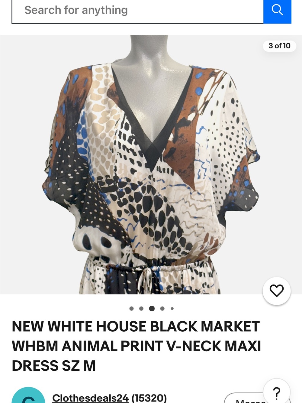 White House black market Animal Print V-Neck Maxi Dress in Cream, Black & Brown - Picture 8 of 13